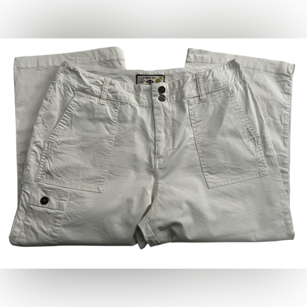 Caribbean Joe Cream Cargo Wide Leg Capri Pants, Size 8P
